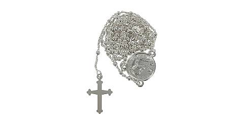 Rosario San Pio in argento 925 con grani tondi da Ø 1,5 mm su catena con moschettone