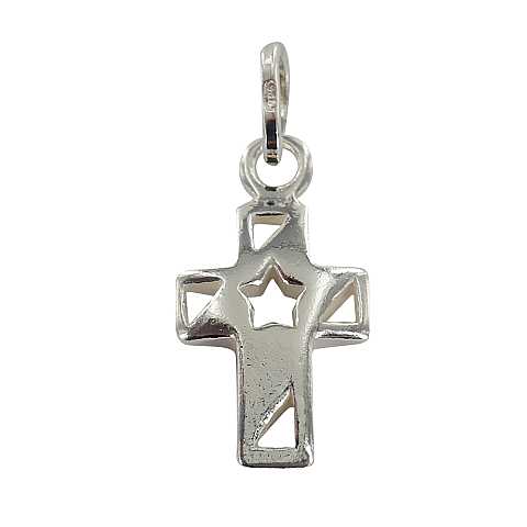Croce in argento 925 con stella traforata - 1,5 cm