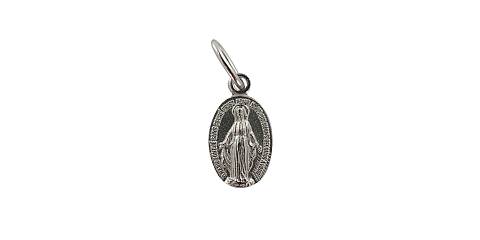 Medaglia Ciondolo Madonna Miracolosa Autentica in Argento 925, Ciondolo/Pendente a Forma di Medaglia con Simboli Corretti, Altezza Ovale: 1 Cm, Larghezza: 8 Mm