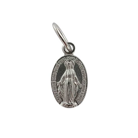 Medaglia Ciondolo Madonna Miracolosa Autentica in Argento 925, Ciondolo/Pendente a Forma di Medaglia con Simboli Corretti, Altezza Ovale: 1 Cm, Larghezza: 8 Mm