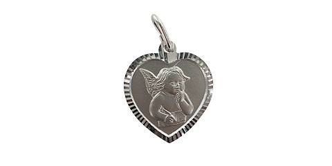 Medaglia angelo  in argento 925 a forma di cuore - 1,9 cm