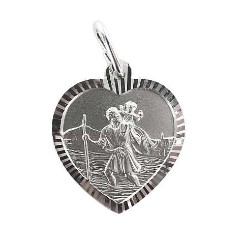Medaglia San Cristoforo in argento 925 a forma di cuore - 1,9 cm