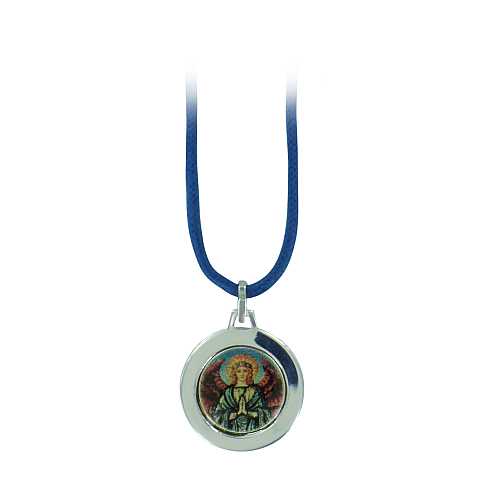 Medaglia Angelo in argento 925 colorato con collierino - 1,9 cm
