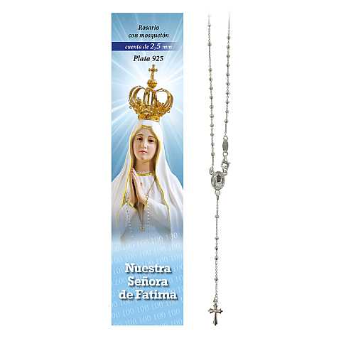 Rosario Fatima in argento 925 con grani da Ø 2,5 mm e preghiera in spagnolo