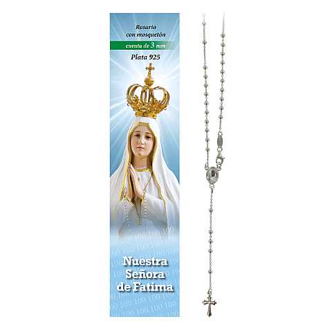 Rosario Fatima in argento 925 con grani da Ø 3 mm con preghiera in spagnolo