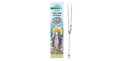 Rosario Madonna Miracolosa in argento 925 con grani da Ø 3 mm e preghiera in inglese