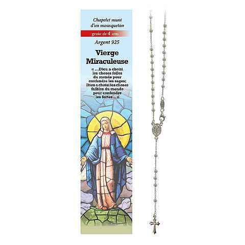 Rosario Madonna Miracolosa in argento 925 con grani da Ø 4 mm e preghiera in francese