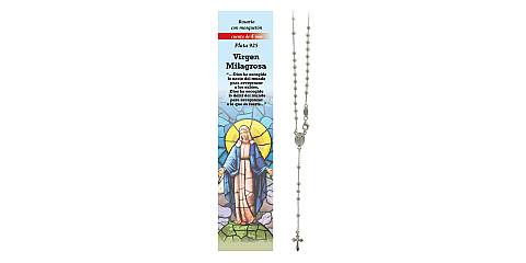 Rosario Madonna Miracolosa in argento 925 con grani da Ø 4 mm e preghiera in spagnolo