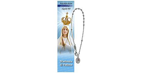 Bracciale rosario Madonna di Fatima in argento con 11 grani da 2,5 mm