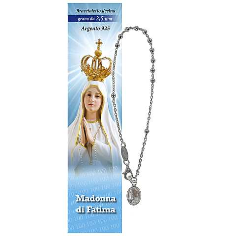 Bracciale rosario Madonna di Fatima in argento con 11 grani da 2,5 mm