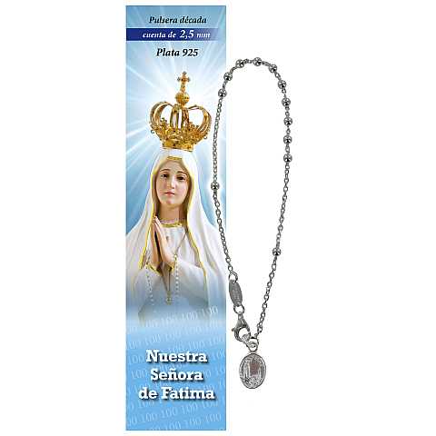 Bracciale rosario in argento 925 con 11 grani da 2,5 mm - Fatima - spagnolo