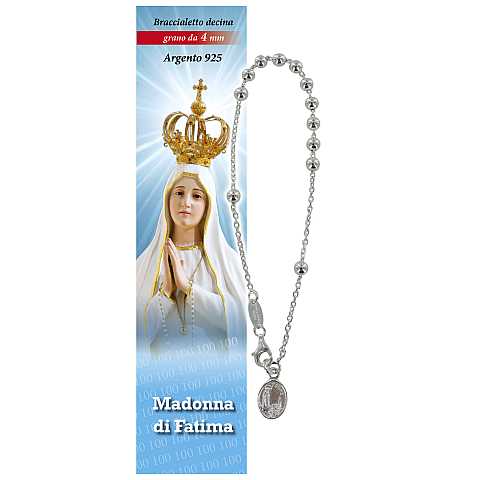 Bracciale rosario Madonna di Fatima in argento con 11 grani da 4 mm