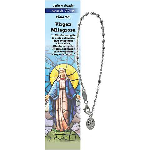 Bracciale rosario in argento 925 con 11 grani da 2,5 mm - Madonna Miracolosa - spagnolo