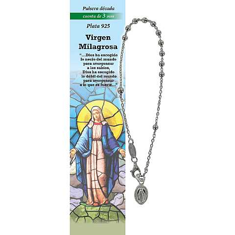 Bracciale rosario in argento 925 con grani da 3 mm - Madonna Miracolosa - spagnolo