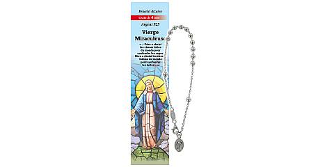 Bracciale decina Madonna Miracolosa in argento 925 con grani da Ø 4 mm e preghiera in Francese