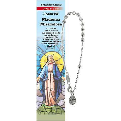 Bracciale rosario Madonna Miracolosa con 11 grani in argento da 4 mm