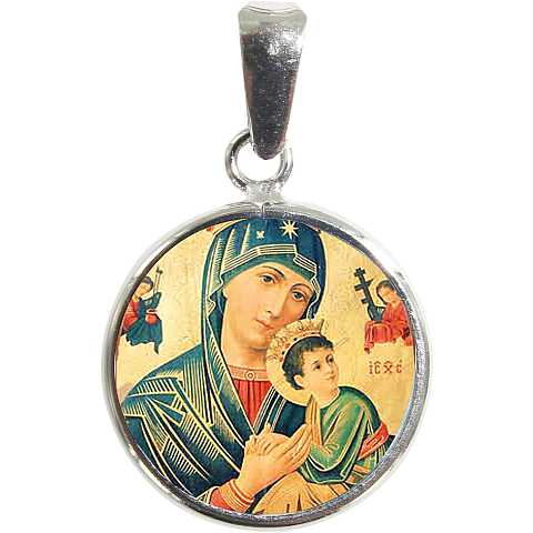 Medaglia Madonna del Perpetuo Soccorso in argento 925 e porcellana - 1,8 cm