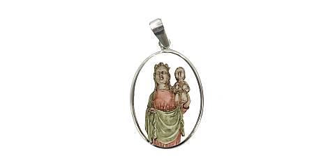 Medaglia Madonna basilica del Mar ovale in argento 925 e porcellana - 3 cm