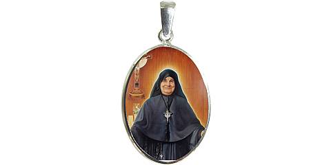 Medaglia Beata Madre Speranza di Gesù ovale in argento 925 e porcellana - 3 cm