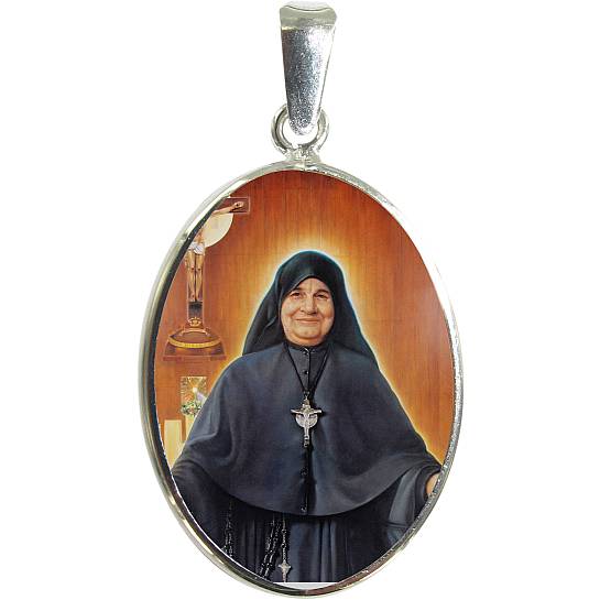 Medaglia Beata Madre Speranza di Gesù ovale in argento 925 e porcellana - 3 cm