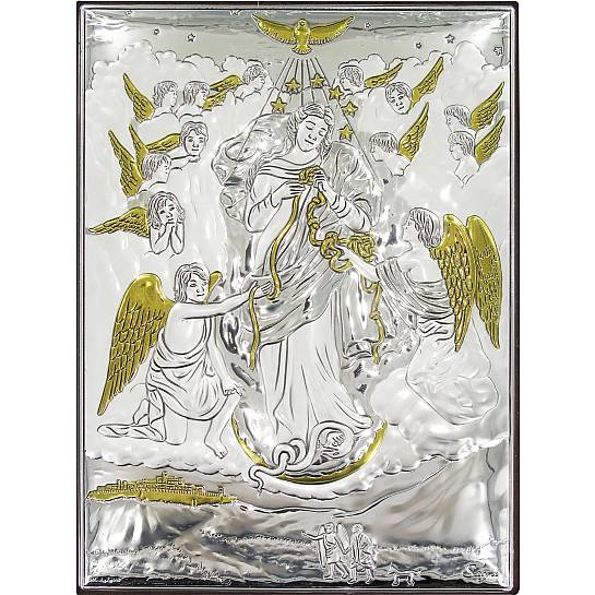 Quadretto Bassorilievo di Maria che scioglie i nodi, Argento 999 (18 x 13,5 cm)