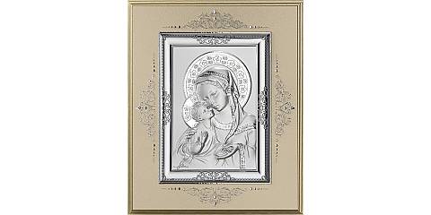 Icona Madonna col Bambino in argento 925 e legno - 10,4 x 8,5 cm