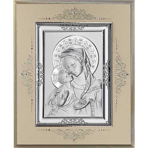 Icona Madonna col Bambino in argento 925 e legno - 19,5 x 24 cm