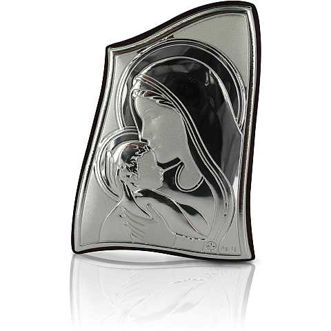 Quadro Madonna col Bambino a forma irregolare in argento 925 - 6 x 5 cm