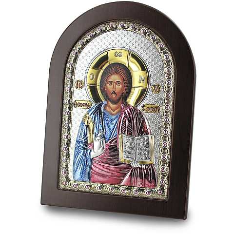 Icona Cristo con libro aperto Greca a forma di arco con lastra in argento - 10 x 14 cm