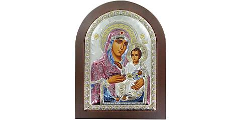 Icona Greca Madonna di Gerusalemme con lastra in argento a forma di arco - 20 x 26 cm 