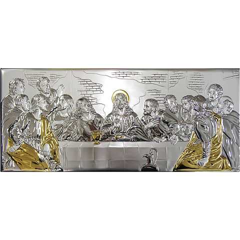 Bassorilievo a forma rettangolare con lastra in argento dorata cm 51 x 22 - Ultima Cena 