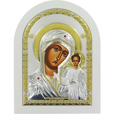 Icona Madonna di Kazan Greca a forma di arco con lastra in argento - 10 x 14 cm