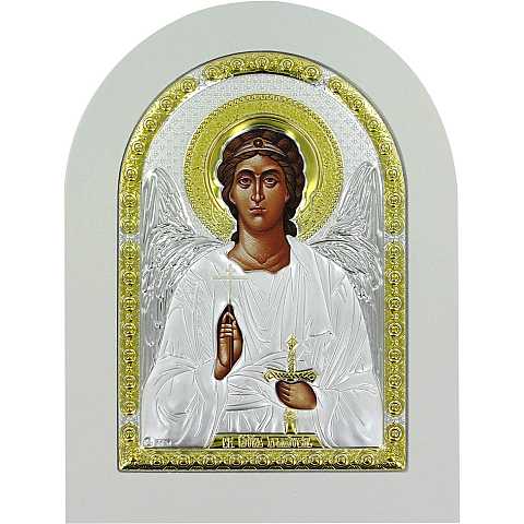Icona Arcangelo Greca a forma di arco con lastra in argento - 15 x 20 cm