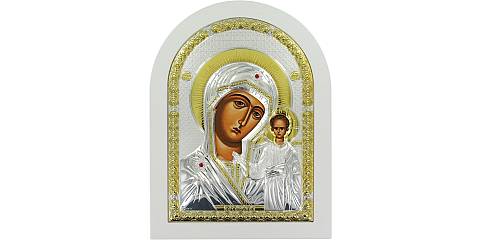Icona Madonna di Kazan Greca a forma di arco con lastra in argento - 15 x 20 cm