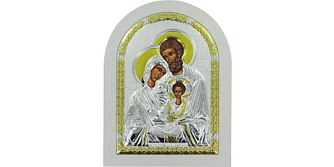 Icona Sacra Famiglia greca a forma di arco con lastra in argento - 15 x 20 cm