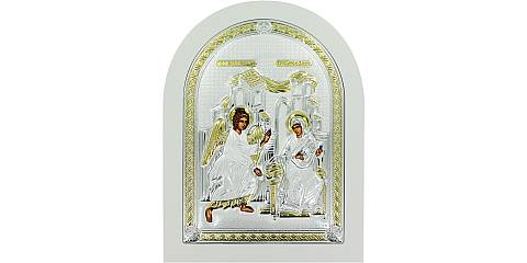 Icona Annunciazione Greca a forma di arco con lastra in argento - 20 x 26 cm