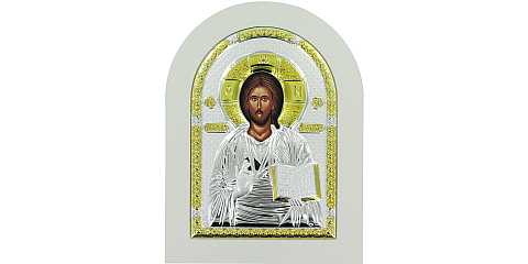 Icona Cristo con libro aperto Greca a forma di arco con lastra in argento - 20 x 26 cm
