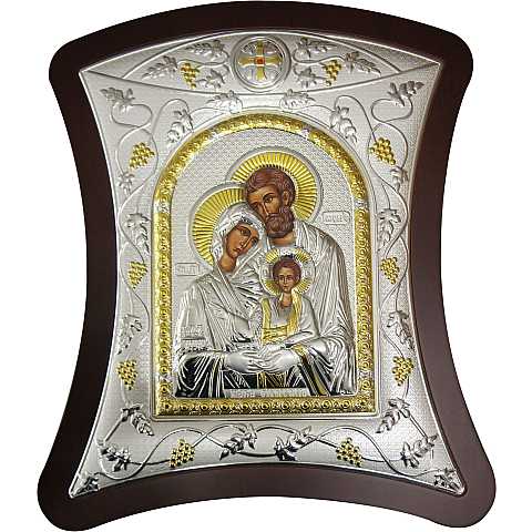 Icona Sacra Famiglia con lastra in argento - 32,5 x 36 cm 