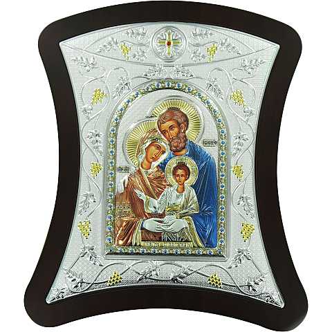 Icona Sacra Famiglia con lastra argento colorata - cm 17X18,7