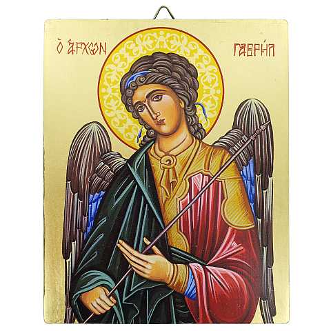 Icona Arcangelo Gabriele dipinta a mano su legno con fondo oro cm 13x16