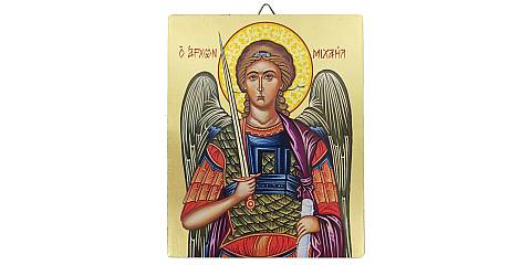 Icona Arcangelo Michele dipinta a mano su legno con fondo oro cm 13x16