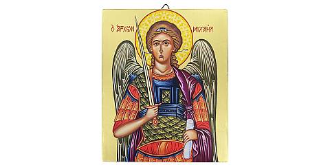 Icona Arcangelo Michele dipinta a mano su legno con fondo oro cm 19x26