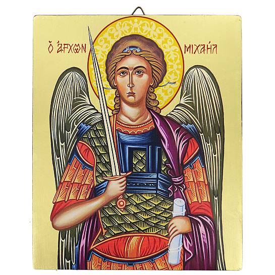 Icona Arcangelo Michele dipinta a mano su legno con fondo oro cm 19x26