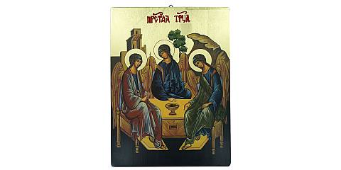 Icona Trinità dipinta a mano su legno con fondo oro cm 19x26