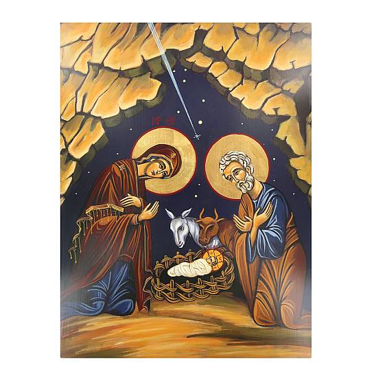 Icona Natività dipinta a mano su legno con fondo oro cm 32x42