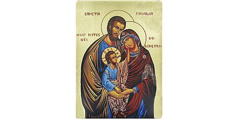 Icona Sacra Famiglia dipinta a mano su legno con fondo oro - 33 x 44 cm