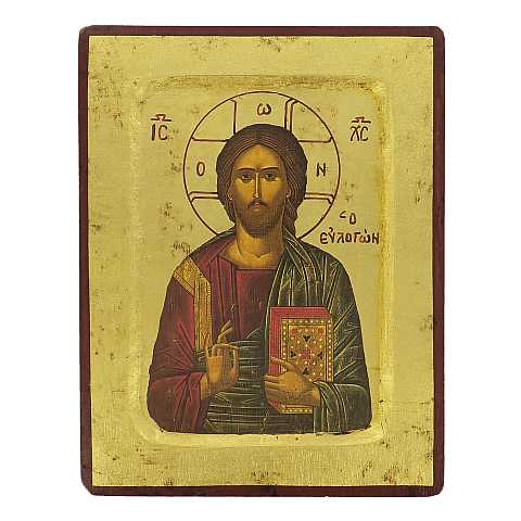 Icona Cristo Pantocratore con libro chiuso, produzione greca su legno - 18 x 14 cm