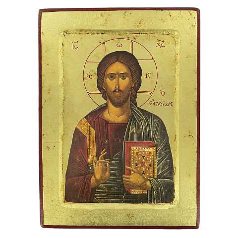 Icona Cristo Pantocratore con libro chiuso, produzione greca su legno - 25,5 x 19 cm