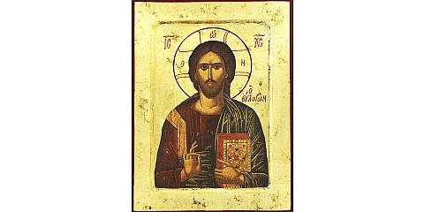 Icona Cristo Pantocratore con libro chiuso, produzione greca su legno - 31,5 x 24 cm