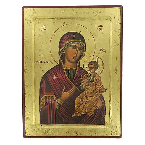 Icona Madonna con il Bambino, produzione greca su legno - 31,5 x 24 cm